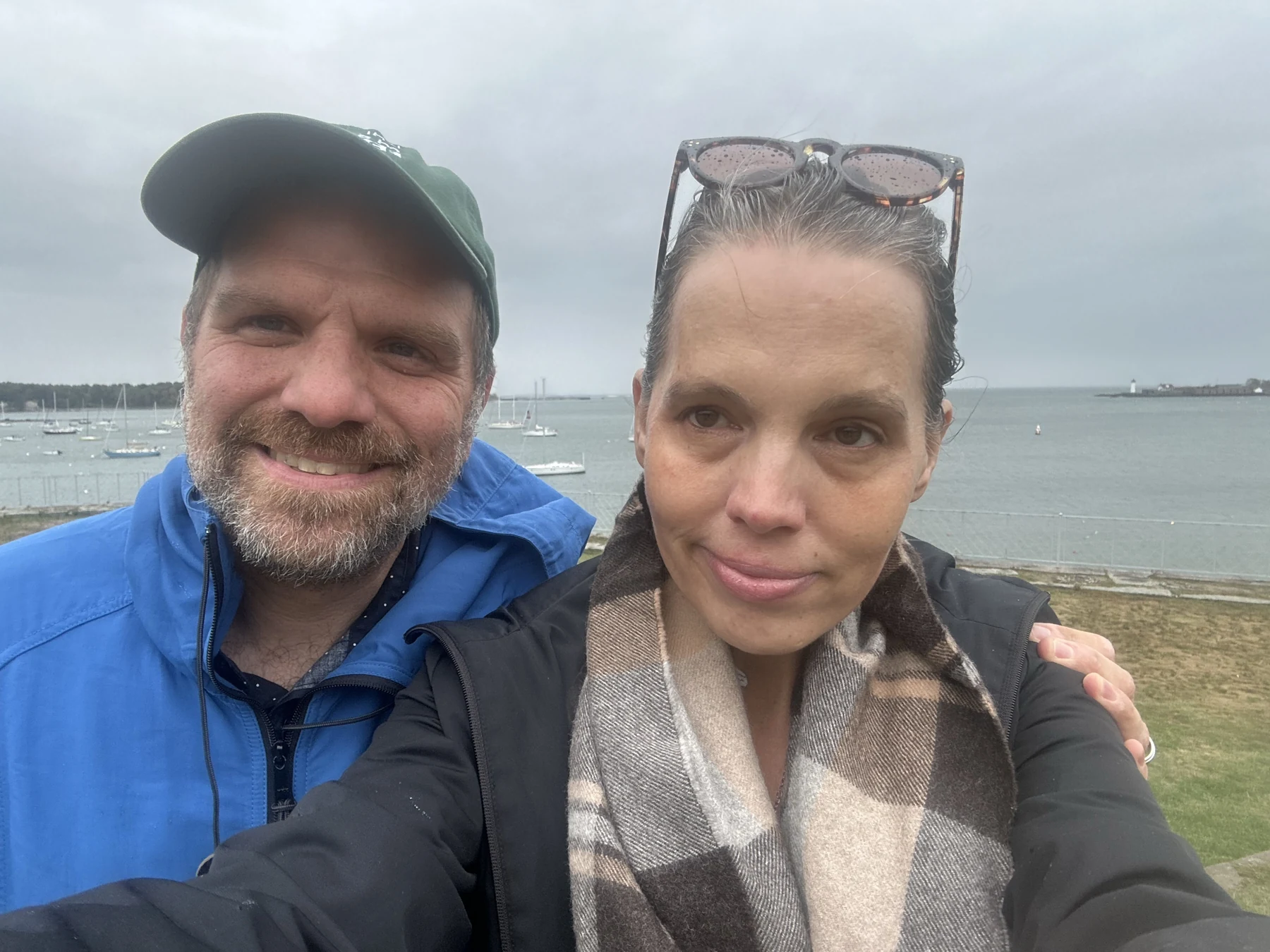 A real family photograph beside the water at Fort McClary.