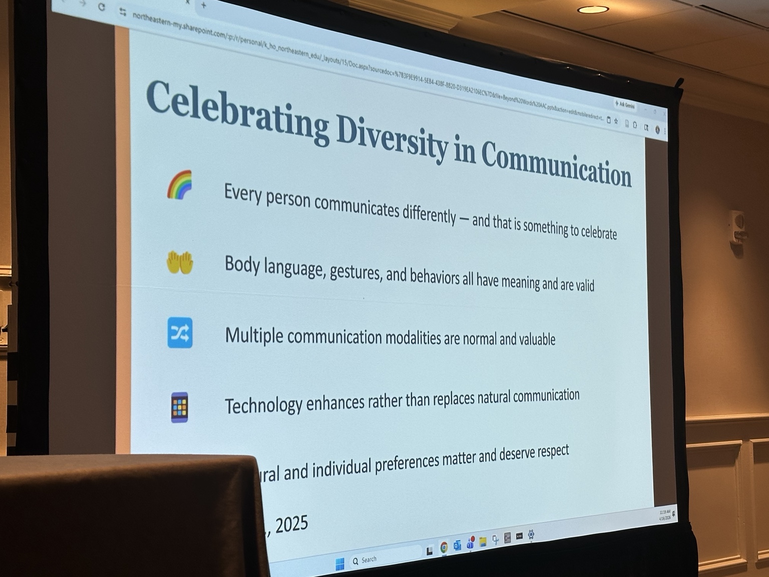 A summit presentation slide celebrating different forms of communication, including gestures, body language, and technology.