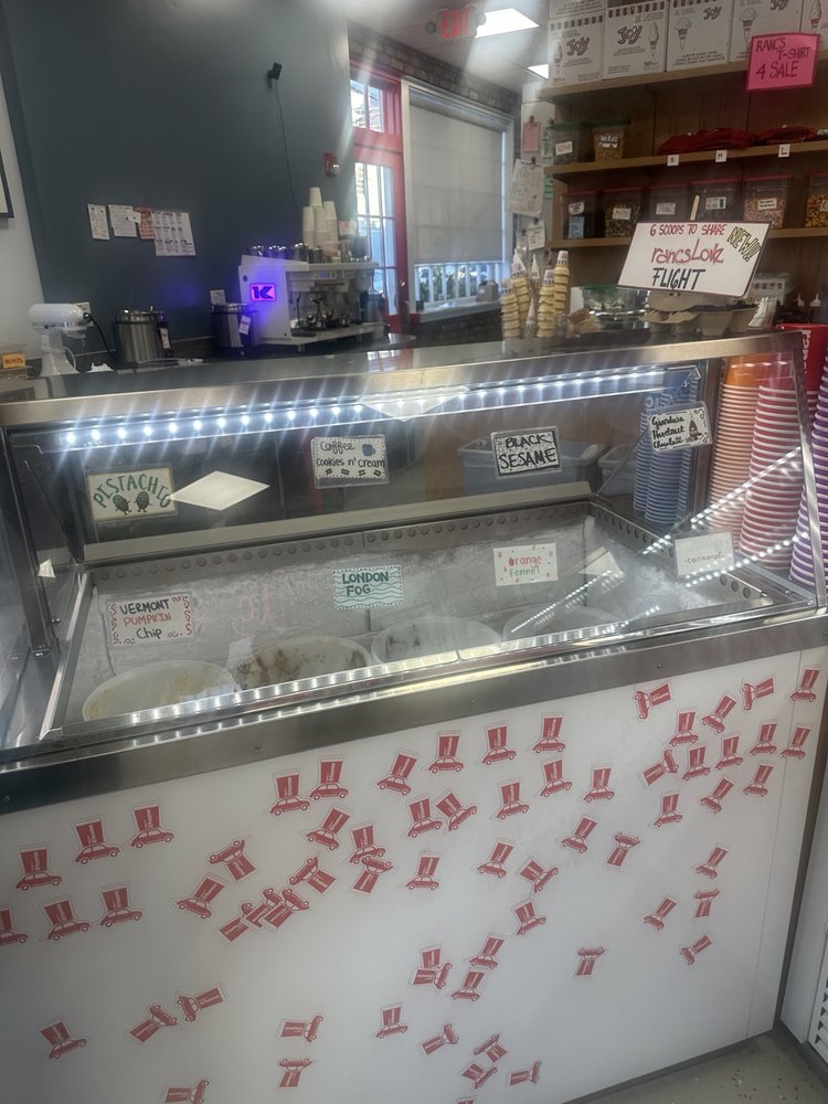 A different section of the ice cream display behind glass at Rancatore's